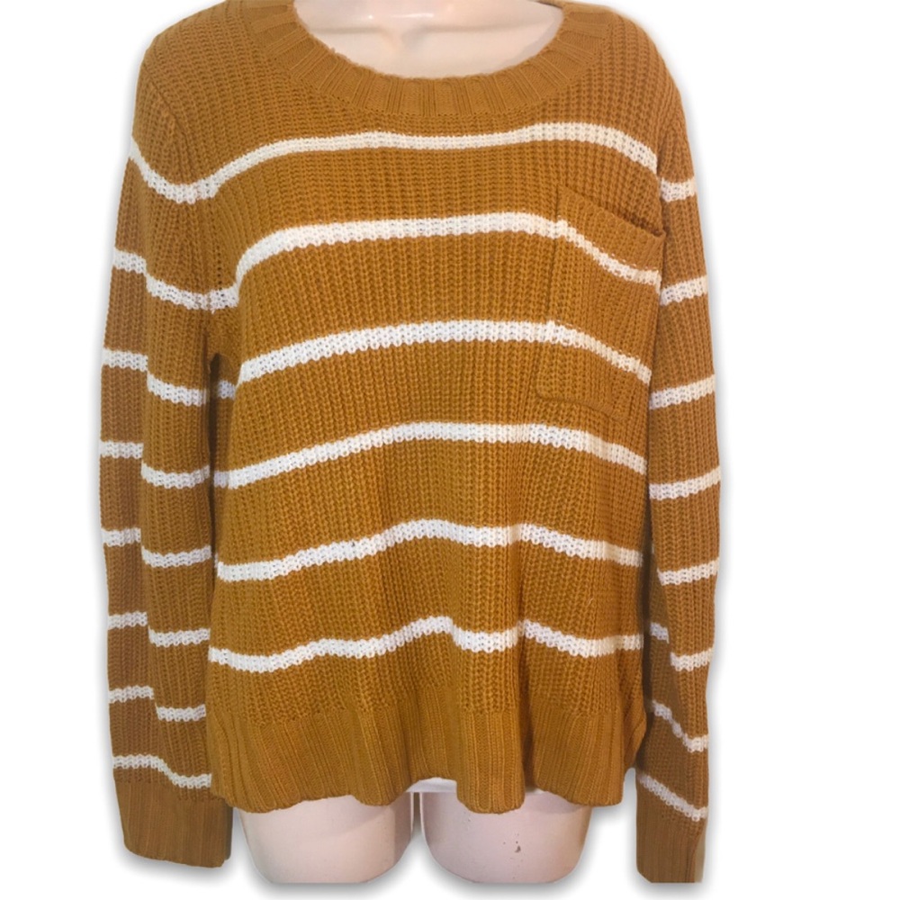 NWT Pinque caramel white striped sweater large